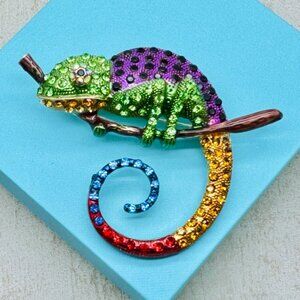 Brand New Large Chameleon Brooch Chameleon Pin Rhinestone Chameleon Pendant